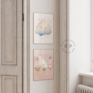 Set mit 2 niedlichen Kinderzimmer-Wandbildern in Pastelltönen, Kleinkind-Spielzimmer-Dekoration, Mädchen-Rosa-Poster für Baby-Mädchen-Schlafzimmer-Poster, neues Baby-Geschenk, Mutter-Geschenk, Babyshower
