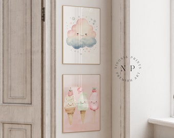 Set of 2 Cute Nursery Wall Art Pastel Toddler Playroom Decor Girl Pink Poster For Baby Girl Bedroom Poster New Baby Gift Mom Gift Babyshower