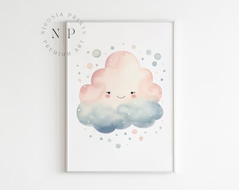 Arte fofa de parede de berçário para bebês meninas pôster de sala de jogos para quarto de criança impressão em pastel decoração de parede de bebê aquarela pastel arte de parede de berçário