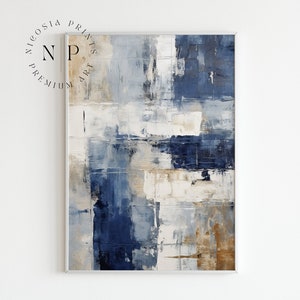 Abstrakter indigoblauer Druck, minimalistische moderne Kunst, zeitgenössische druckbare Malerei, neutraler Dekordruck, beruhigender Wabi-Sabi-Wandkunst, Marineblau