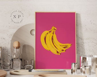 Retro Food Print Banana For Kitchen Wall Decor Food Posters Retro Kitchen Art For Modern Trendy Home Decor Hot Pink Food Wall Art Minimalist