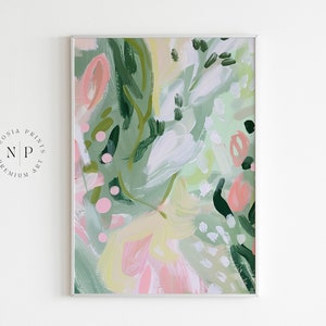 Pintura moderna abstracta verde salvia para la decoración de la pared del pasillo Pintura al óleo abstracta verde menta Arte de la pared de la entrada Arte de la pared rosa verde salvia Cartel pastel