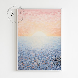 Arte de pared imprimible del amanecer Impresión abstracta del atardecer del océano para la decoración de la pared de la sala de estar Impresión boho en colores pastel suave para la decoración moderna del hogar Impresión de arte boho