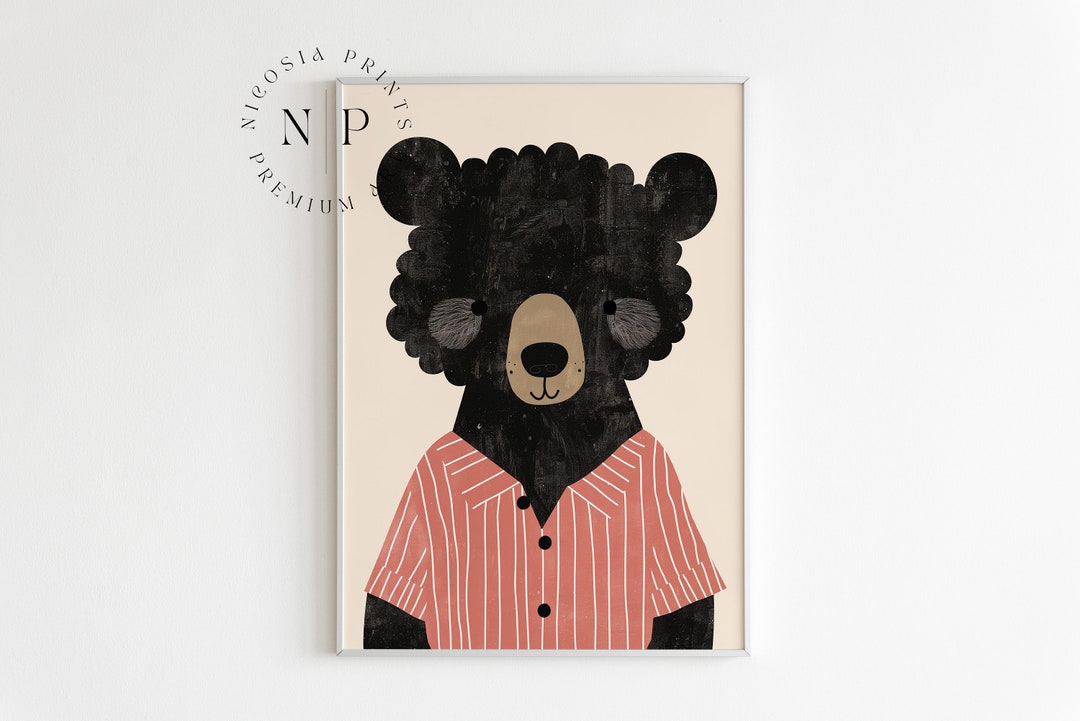 Black Bear Nursery Print for Kid Room Art Boho Nursery Wall Decor Cute ...