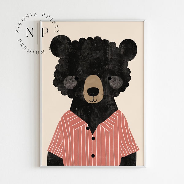 Black Bear Nursery Print For Kid Room Art Boho Nursery Wall Decor Cute Bear Nursery Wall Art Gift For New Baby Gift Babyshower Printable Art