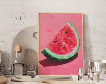 Aesthetic Kitchen Decor Watermelon Poster Hot Pink Fruit Prints Poster Water Melon Retro Food Poster Fruit Market Print Watermelon Wall Art