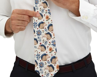 Adorable Hedgehog Floral Necktie - Charming Nature-Inspired Tie