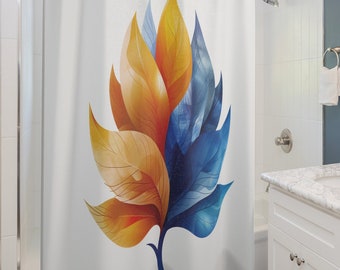 Rideau de douche feuilles d'automne vibrantes, décoration de salle de bain design feuille dégradé coloré