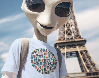 Alien & Skull Fiesta Tee - Cosmic Unisex Cotton T-Shirt, Extraterrestrial Party Fashion