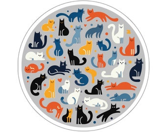 Cat Carousel Circle Decal - Adorable Vinyl Cat Sticker