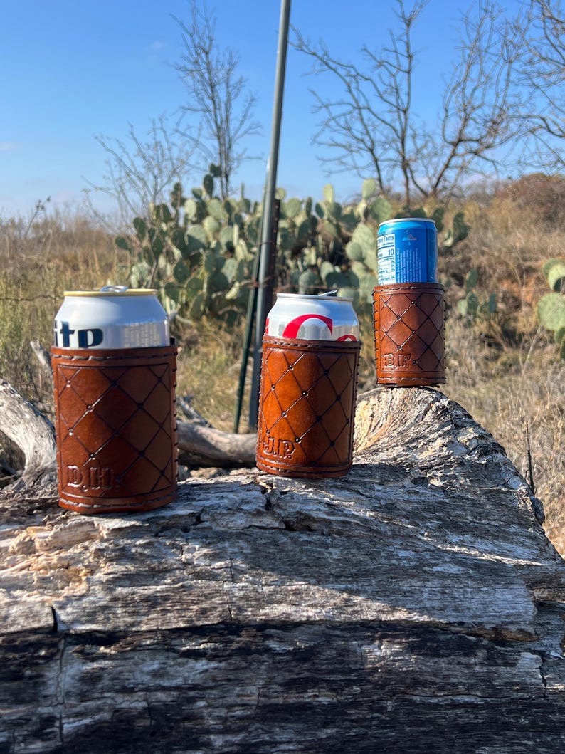Handmade Universal Fit Leather Can & Bottle Koozie image 1