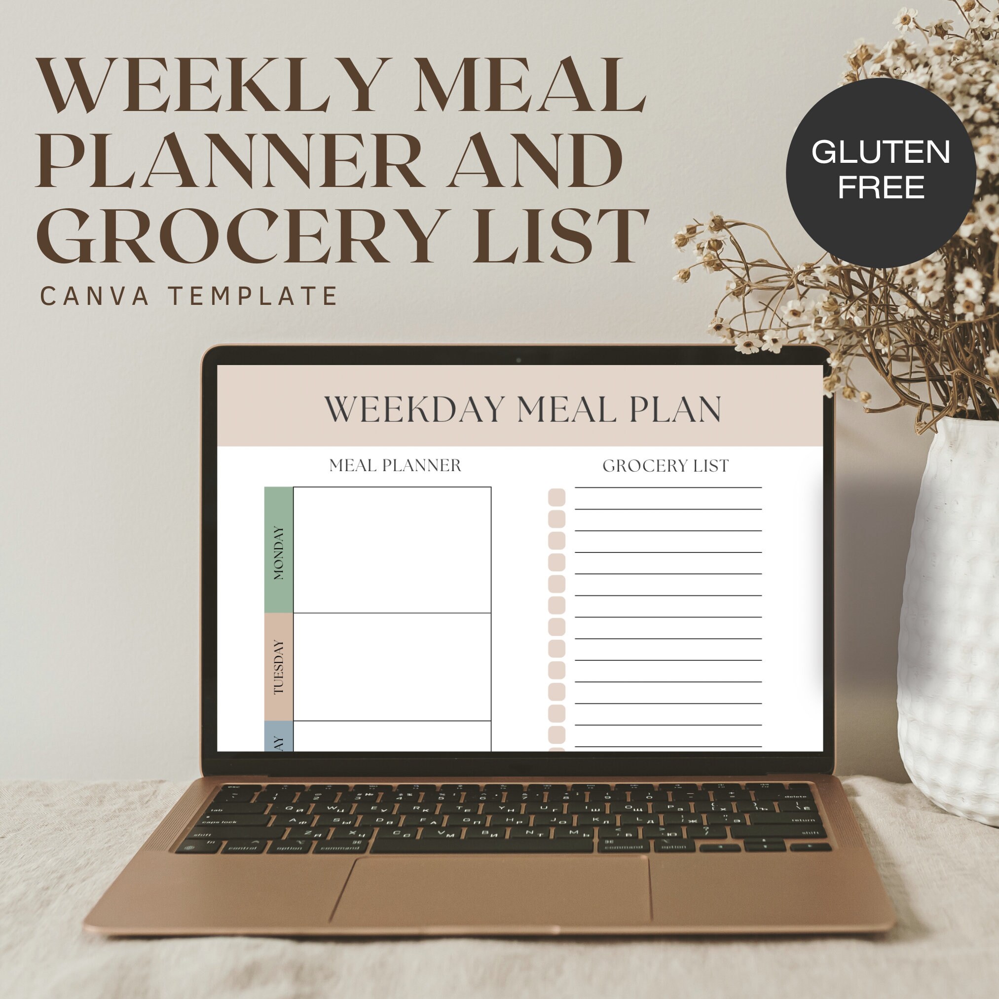 Weekly Meal Planner and Grocery List | INSTANT DOWNLOAD | Canva ...