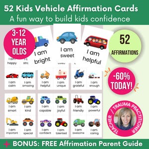 Daily Affirmation Cards For Kids Printable Vehicle Theme, Vehicle Affirmation Cards For Kids, Printable Kids Affirmation Cards Vehicle Theme