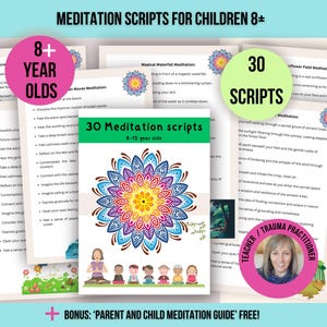 Skrypty do medytacji dla dzieci, narzędzia uspokajające i poprawiające samopoczucie w przypadku lęku, skrypty do samoregulacji, zestaw narzędzi do relaksu dla dzieci, natychmiastowe pobieranie cyfrowe