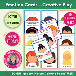 Cartões de Artesanato com Emoções para Crianças, Atividade Criativa de Emoções Sensoriais, Jogo de Artesanato com Argila para Emoções, Consciência Emocional Criativa, Cartão de Artesanato com Sentimentos