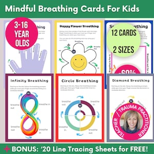 Kaarten voor mindful ademen voor kinderen, ontspannende traceerkaarten, kaarten voor het traceren van vingers, kaarten voor kinderen, kaarten voor kindergezondheid