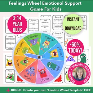 Ruota dei sentimenti: gioco di supporto emotivo per bambini, apprendimento socio-emotivo, regolazione emotiva, ruota della regolazione delle emozioni, emozioni infantili