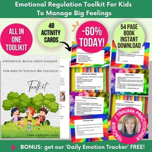 Kit de herramientas de regulación emocional para niños para gestionar grandes emociones, tarjetas de autorregulación, kit de herramientas para el manejo del estrés, zonas de regulación emocional