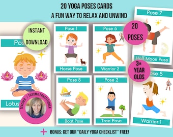 Tarjetas de posturas de yoga para niños: Recurso divertido para el bienestar (Descarga digital) 20 tarjetas de yoga, tarjetas de relajación infantil, tarjetas para la ansiedad infantil