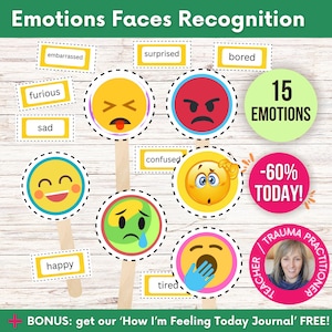 Emotion Faces Recognition Game For Kids, Emotion Sticks Matching Game, Feelings Pictures And Name Cards, Emotion Wellness Resources, EYFS