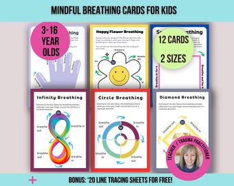 Mindfulness Breathing Regulation Cards for Kids: Relaxing Tracing (Printable PDF), Emotional Wellness, Relaxation Cards, FREE Tracing Cards