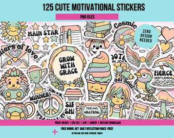 125 Motivational Wellness Stickers For Kids, Child Motivational Quote Stickers, Printable Sticker Pack for Emotional Wellness, Happy Sticker