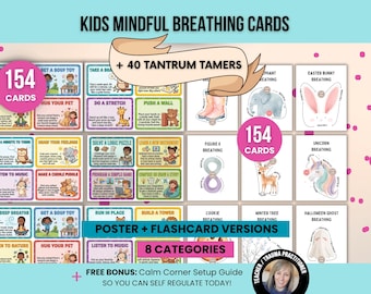 Mindful Breathing Cards for Kids, Daily Emotional Regulation Tools, Child Anxiety Flashcards, Tantrum Taming Cards, Child Emotional Support