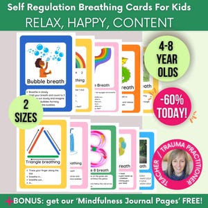 子どものための自己調整呼吸カード、子どもの健康カード、呼吸エクササイズ、子どものためのストレス解消カード、教室のリソース、子ども