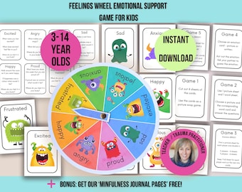 Feelings Wheel Game For Kids, Social Emotional Learning, Emotional Regulation Games, Monster Social Emotions Cards, Self Regulation Games