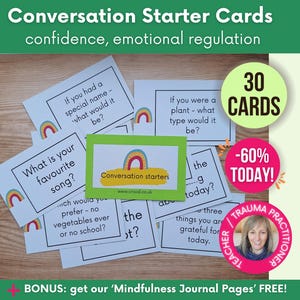 Tarjetas para iniciar conversaciones infantiles, tarjetas para necesidades educativas especiales (SEN), tarjetas para conectar con niños, tarjetas para fomentar la confianza en sí mismos y la autoestima infantil.