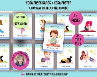Calm Kids Yoga Poses Cards: Printable Class Resource (Digital Download) Child A4 Yoga Relaxation Cards, Classroom Yoga for Outside / Inside