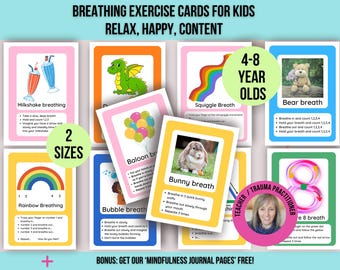 Mindfulness Breathing Exercise Cards for Kids, Calmness and Stress Relief, Child Relaxing Breathing Cards, Wellness, Mindful Tracing Card