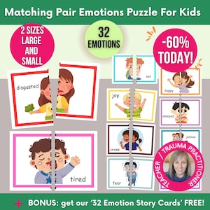 Puzzle d'émotions par paires pour enfants, Puzzle de reconnaissance de sentiments, Jeu d'émotions/sentiments, Régulation des émotions, Cartes d'émotions pour enfants