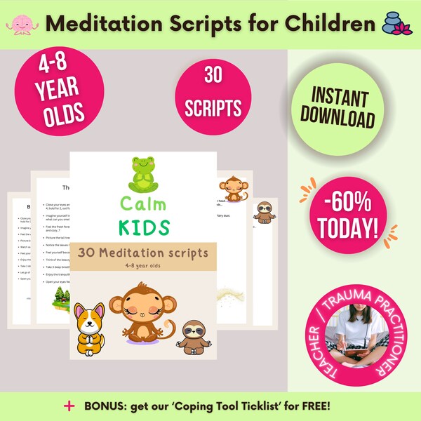Meditation Scripts For Children 4-8 Years Old, Relaxation Scripts, Calm Kids Download, Printable Meditation Scripts, Emotional Awareness