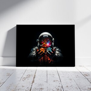 Astronaut Galaxy Wall Art, Large Canvas, Space, Plants, Wall Hanging