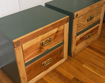 Newly Refinished Green and Wood Nightstands