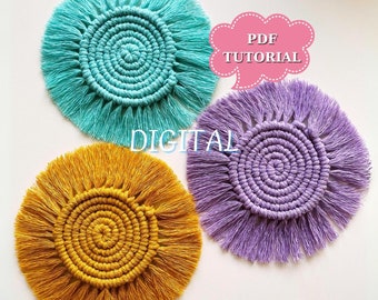 Wzór PDF na podstawkę makramową – do pobrania w wersji cyfrowej, wzór makramowy DIY, samouczek PDF, ręcznie robiona podstawka, dekoracja stołu w stylu boho