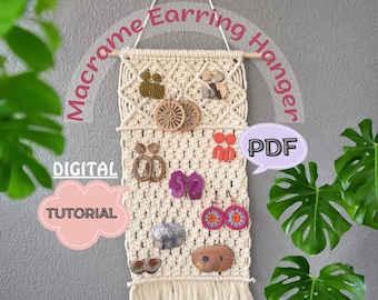Suspension de boucles d'oreilles en macramé, rangement de bijoux en macramé, cadeaux pour fille, cadeau de fête des mères, organisateur de boucles d'oreilles, décoration murale de chambre à coucher, PDF