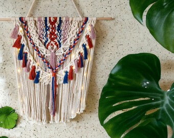Makrama ścienna, dekoracja ścienna Boho, ręcznie robiona makrama, dekoracja ścienna do salonu, kolorowa dekoracja ścienna