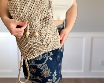 Plecak makramowy, torba makramowa, torba ręcznie robiona, torba boho, torba bawełniana, torba letnia makramowa, torba średniej wielkości, torba damska, plecak makramowy dla kobiet