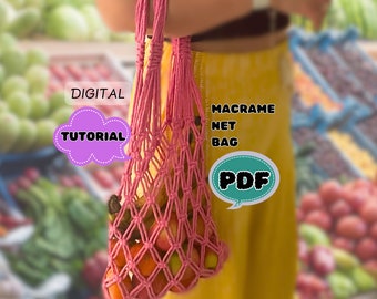 Sac filet en macramé MOTIF, sac de marché en macramé, sac shopping en macramé DIY, sac shopping réutilisable, sac en macramé, tutoriel de sac en macramé PDF