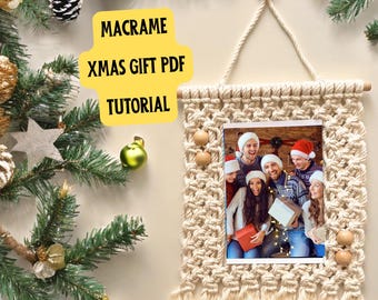 Pdf de Noël en macramé, cadeau de Noël en macramé PDF, motif macramé bricolage, tutoriel PDF, cadre photo en macramé, motif de Noël en macramé, cadeau