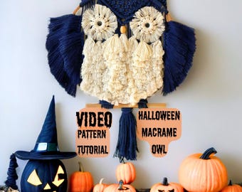 WIDEO Z WZORAMI MAKRAMY, Samouczki makramy, Wideo z makramą w formacie PDF, Instruktażowe wideo z instrukcjami, Wzór sowy makramy w formacie PDF, Wzór na Halloween