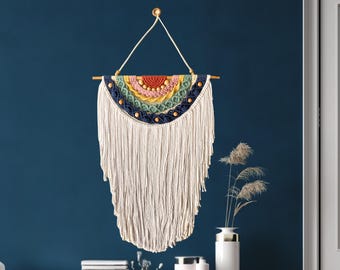 Wisząca na ścianie makrama mandala, makrama mandala, makrama dekoracja ścienna, boho wystrój domu, makrama dekoracja ścienna mandala, makrama boho pokój dziecięcy, prezent