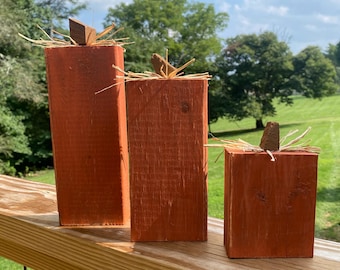 Rustic Wooden Pumpkins | Set of 3 | Farmhouse Fall Decor