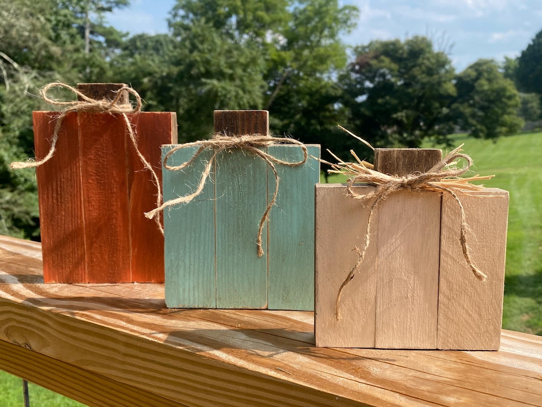 Farmhouse Fall Decor, Rustic Wooden Pumpkins, Wooden Block Pumpkins ...