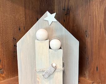 Rustic Wooden Nativity Set, DIY Kit or Hand-Painted Wooden Manger Display, Rustic Mantle Decor, , Christmas decoration,Gift for Christmas