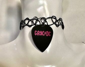 Reversible Guitar Pick Choker Necklace GayCDC AC/DC