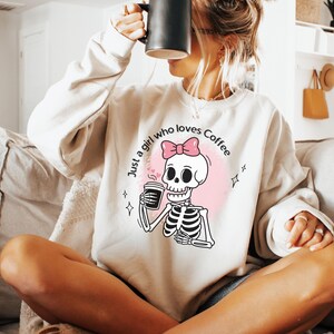 Girly Halloween Coffee Sweatshirt: Cozy Graphic Crewneck