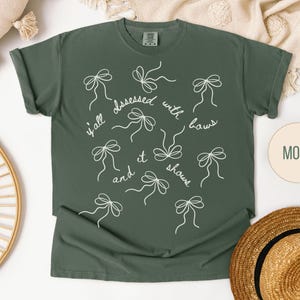 Messy Coquette Ribbon Bows Doodle Y&#39;all Obsessed With Bows and It Shows, Trendy Ribbons Comfort Colors Tshirt, Gift  Idea Shirt with Bows
